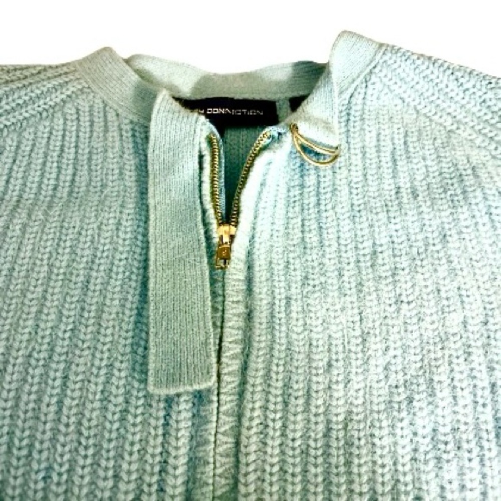 French Connection Y2K Baby Blue Zip Up Knit Sweater Cardigan Angora  Cottagecore - Picture 10 of 10
